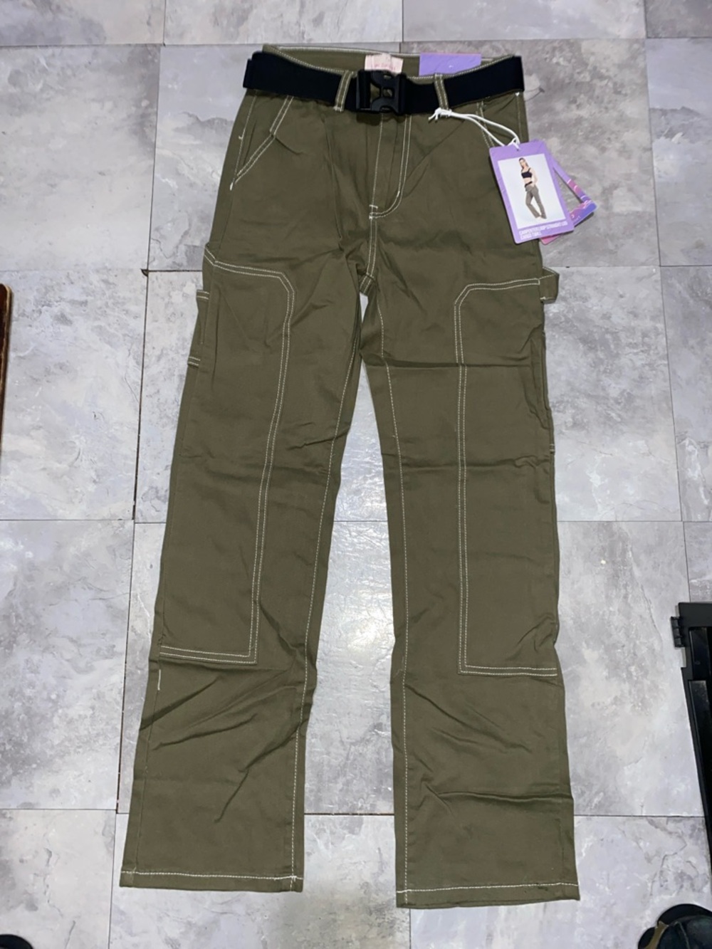 Women Olive Green Cargo Work Pants with Utility Pockets size 3/4